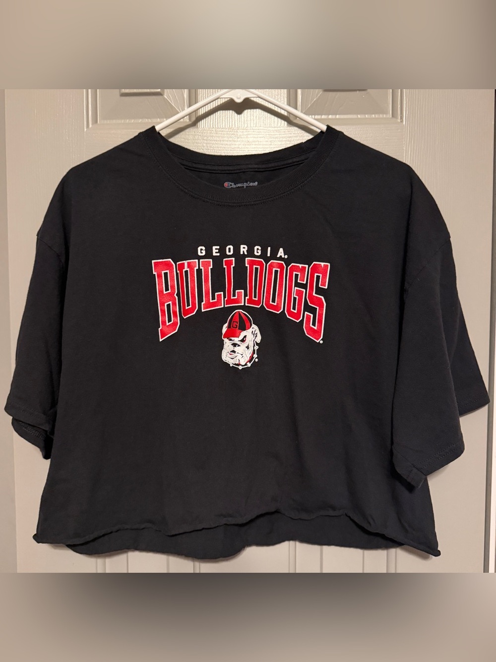Champion UGA Bulldogs Cropped Black TShirt, Size Large